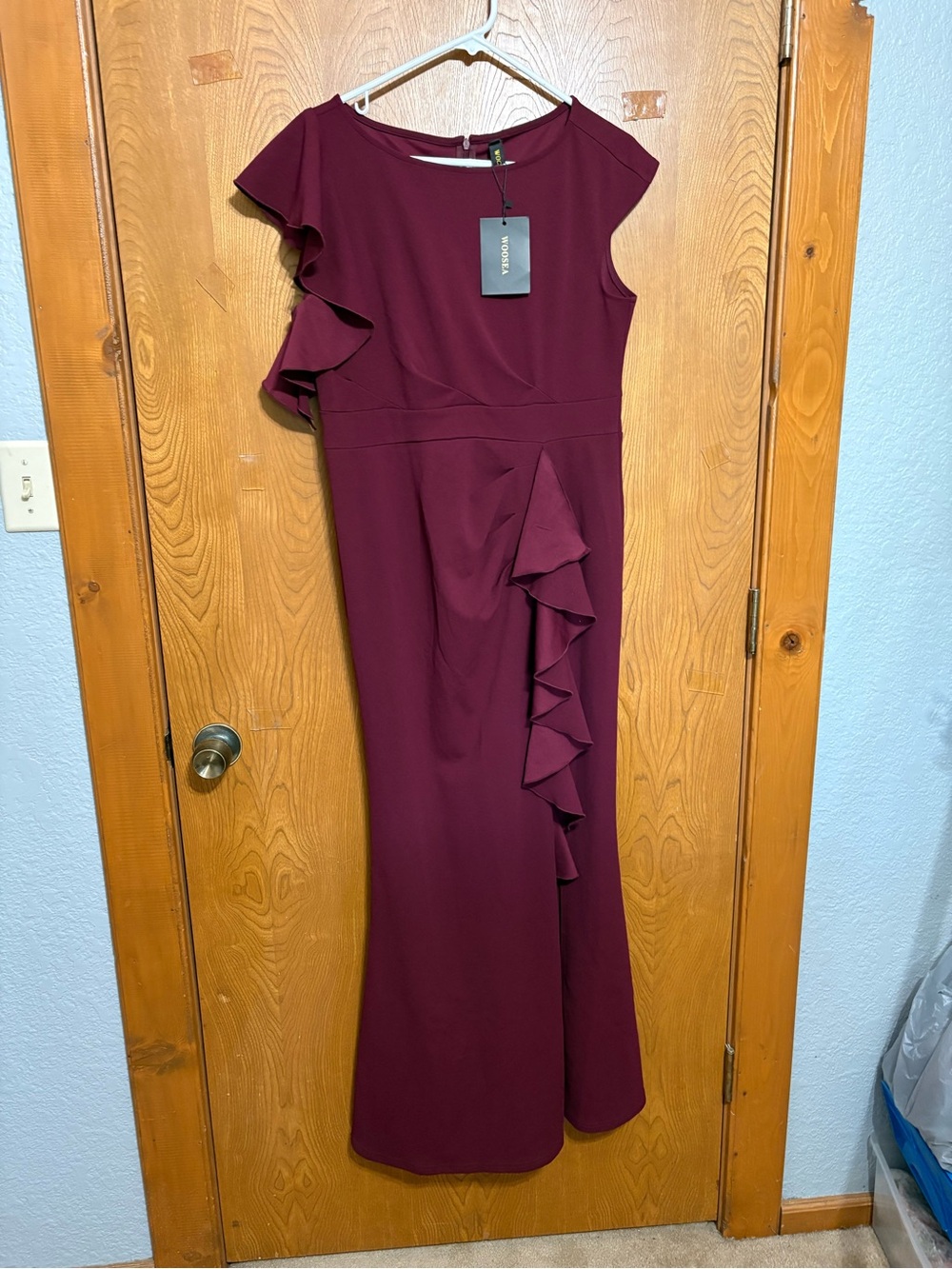 Women's Burgundy Ruffle Maxi Dress